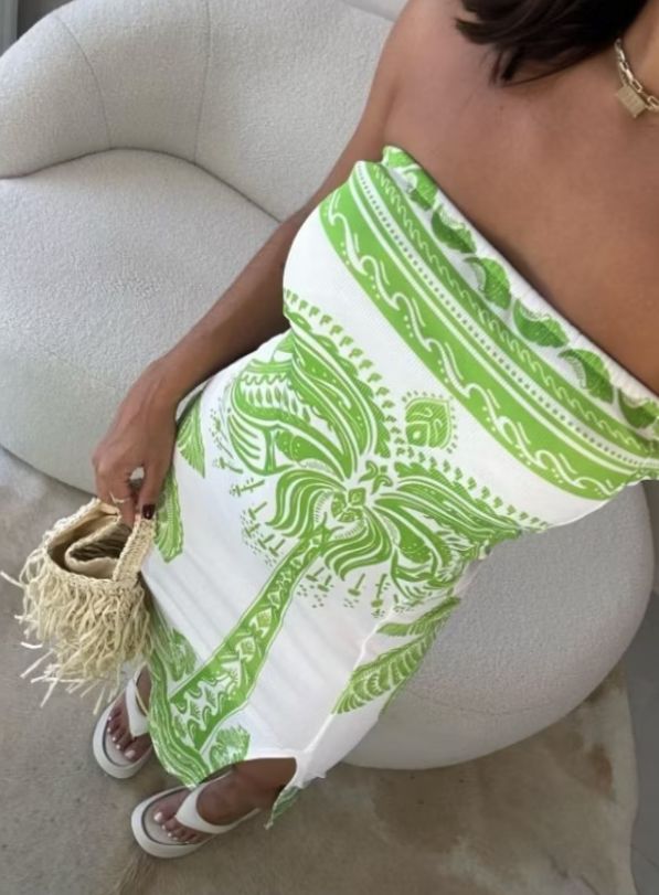 Vestido Feminino Estampado Luxo Tomara Que Caia Com Fenda Mídi Ribana