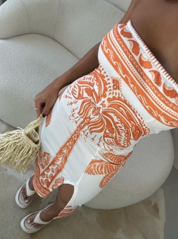 Vestido Feminino Estampado Luxo Tomara Que Caia Com Fenda Mídi Ribana