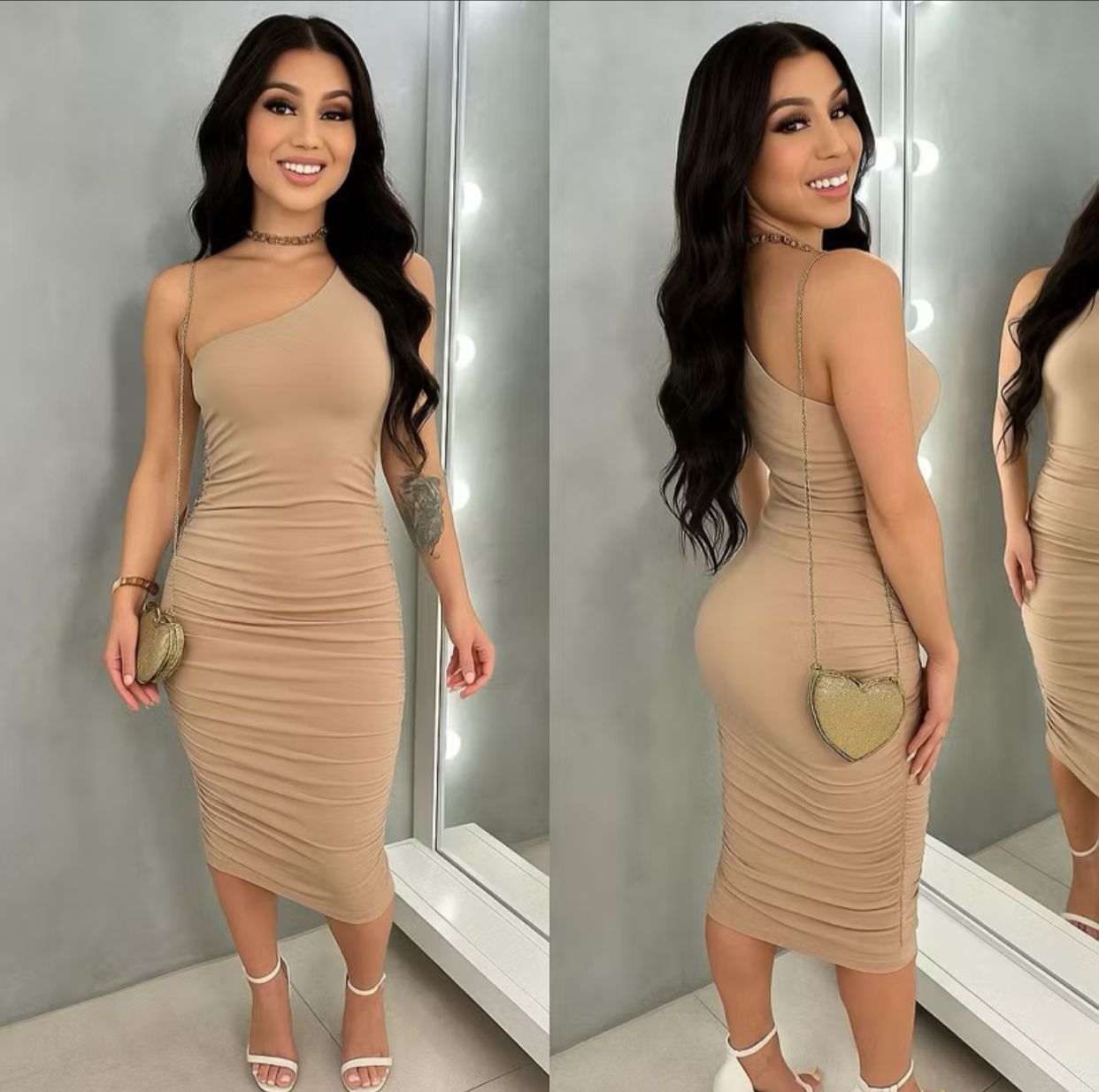 Vestido suplex midi drapeado franzido