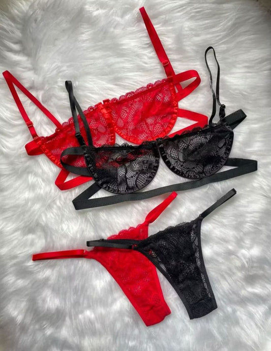 Conjunto Sutiã e Calcinha Sensual Lingerie Gringa Em Renda