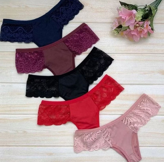 Kit 5 Calcinhas Tanga Fio Microfibra Renda Lateral Conforto e Sensualidade Dia a Dia