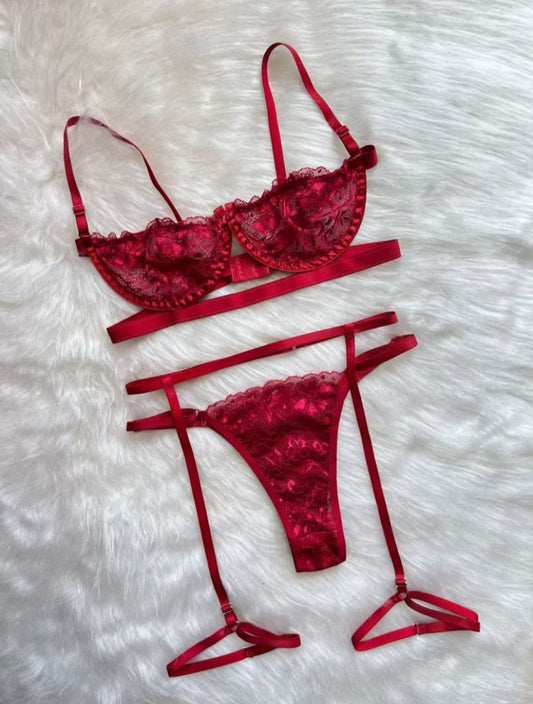 Mit Lingerie Kit Conjunto Sexy Gringa Sutiã Meia Taça Com Aro + Calcinha Regulável + Cinta Liga