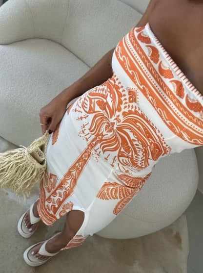 Vestido Feminino Estampado Luxo Tomara Que Caia Com Fenda Mídi Ribana