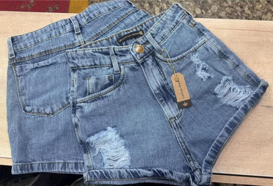 Short jeans 100% algodão, cintura alta e navalhado