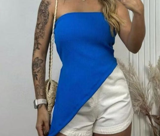Blusa Tomara Que Caia Assimétrica Canelada