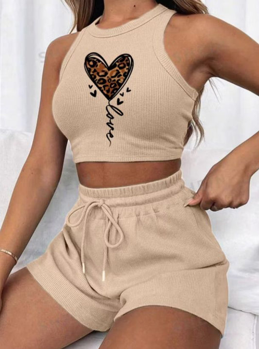Conjunto cropped e short canelado